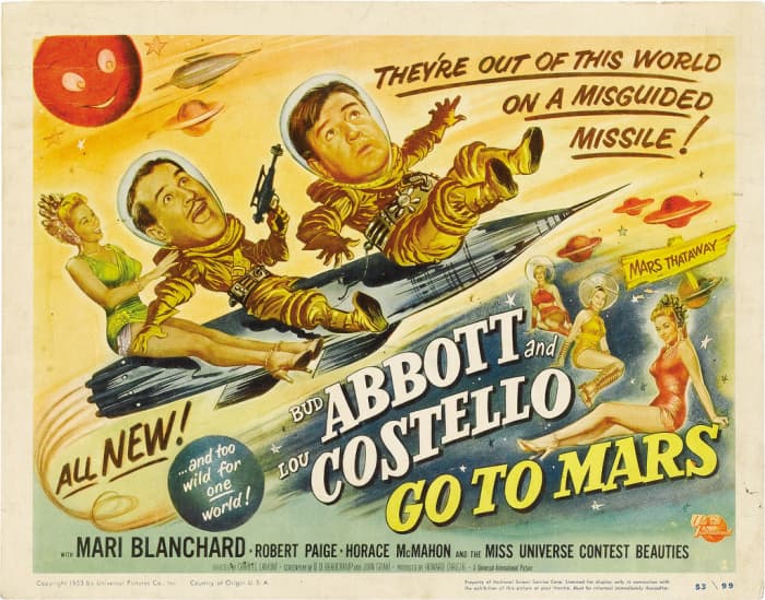 Bud Abbott & Lou Costello in "Abbott & Costello Go to Mars" Universal International Title Lobby Card (1953) 11" X 14"