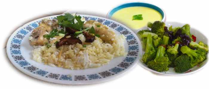 3 simple yet delicious recipes - chicken mushroom rice, broccoli oyster sauce and egg and milk custard