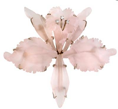 This vintage rose quartz brooch with white gold and 3 octagonal diamonds sold for 1603 Euros at auction. No, that's not chump change, but imagine what this piece would have cost with some other gemstone! Photo courtesy of Dorotheum.com