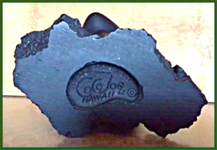 The Bottom side of the Hawaiian Coco Joe's, Hawaiian Princess, with the date 1962 and copyright logo, and the famous Coco Joe hand written script.