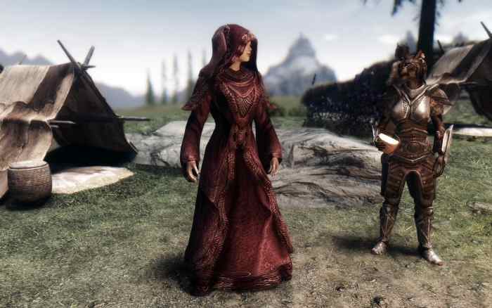 An example of a beautiful Skyrim clothing mod available to improve the look of both Player Character and NPC clothing in game.