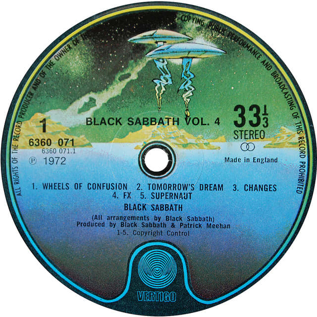Vertigo's Relaunch Label by Roger Dean (1973) Referred to as the "Spaceship" or "UFO" Label by Collectors.