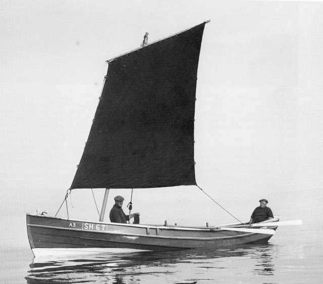 Early view of a coble under sail. These vessels were engine powered from post-WWII years
