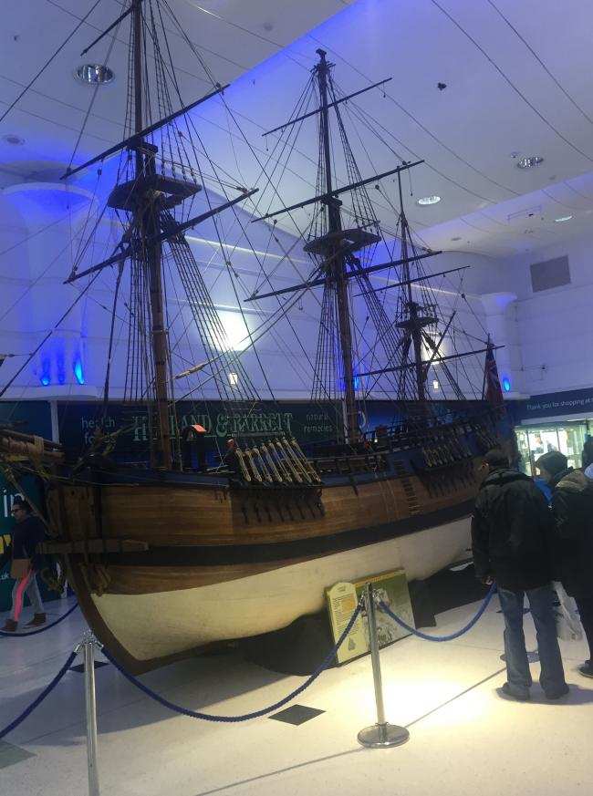 The completed replica, with masts and rigging being admired by visitors - wilol it be safe from vandalism?