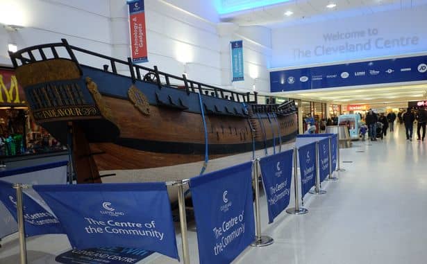 The starboard (right) side of the vessel prior to the masts being re-erected and the complete replica being re-hung from ceiling joists