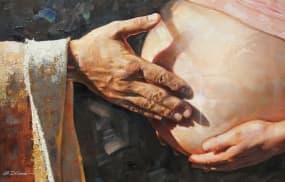 "Before I formed you in the womb." By Ron DiCianni, renowned painter, who painted the above image. His mother saved his life and ran from the clinic after she heard God's voice telling her He has special plans for her son.
