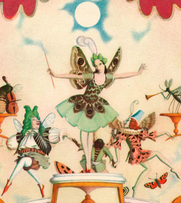 Here we show a portion of 'The Fairy Song' - it is from the suite by Edmund Dulac published in "A Fairy Garland" (1928).