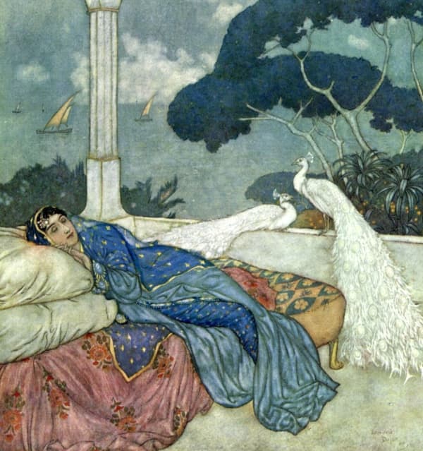 Here we show a portion of the illustration associated with the 72nd Quatrain - it is from the suite by Edmund Dulac published in "Rubaiyat of Omar Khayyam" (1909).
