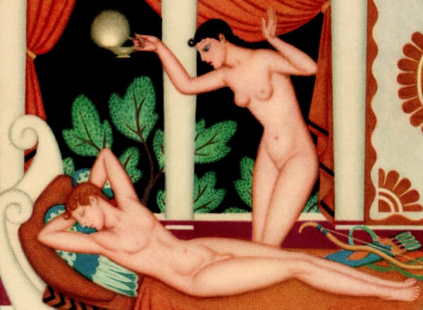 Here we show a portion of 'Love himself reclined there' - it is from the suite by Edmund Dulac published in "The Marriage of Cupid and Psyche" (1951).