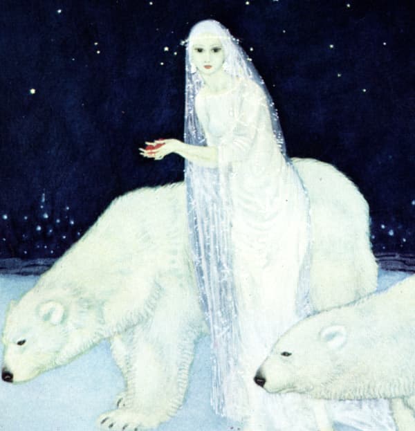 Here we show a portion of 'Everything about her was white, glistening and shining' - it is from the suite by Edmund Dulac published in "Dreamer of Dreams" (1915).