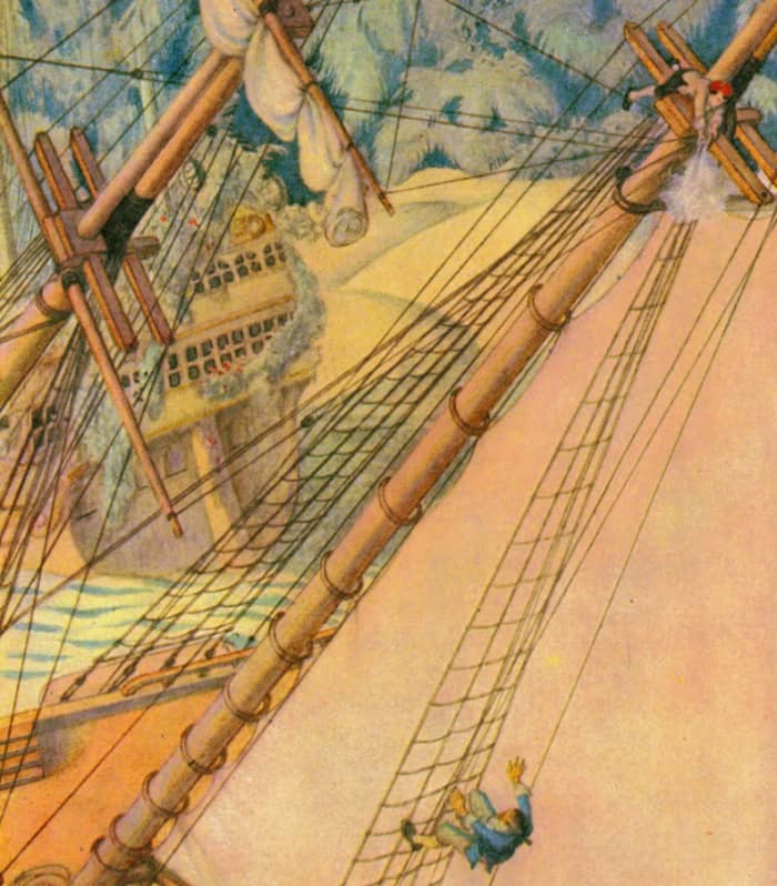 Here we show a portion of 'Hand's Death' - it is from the suite by Edmund Dulac published in "Treasure Island" (1927).