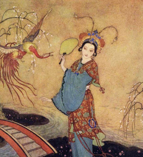 Here we show a portion of 'Princess Badoura' - it is from the suite by Edmund Dulac published in "Princess Badoura" (1913).