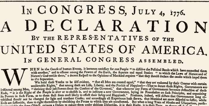 'No taxation without representation. The American Declaration of Independence in 1776. This is about when American spelling departed company with its English 'uncle'. It was around this time that English at home underwent a standardisation process