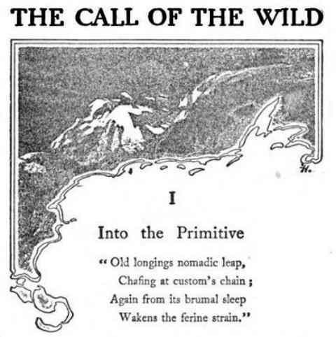 Frontispiece of Jack London's book, 'The Call Of The Wild', a moving tale of a dog taken out of familiar surroundings, that is eventually accepted by a wolf-pack in the far north