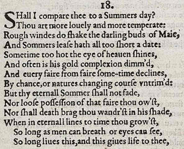 Shakespeare's sonnet of 1609, the next stage in the development of Middle English - progress can be seen, to a more recognisable modern form