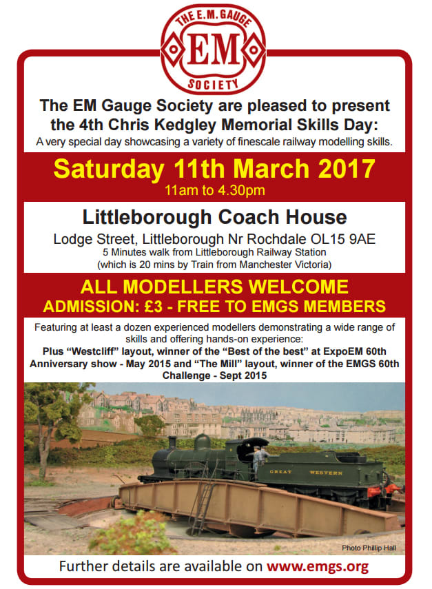 The EM Gauge Society (EMGS) produces a newsletter and holds exhibitions around the UK, to which they invite layouts from OO and S4/P4 groups