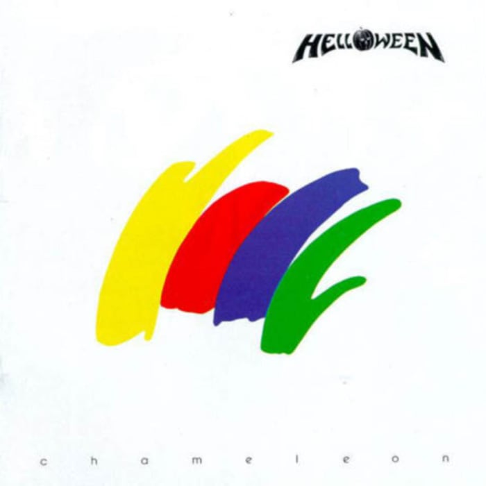 The album cover for Chameleon is a series of colors or thick lines. These colors are yellow, red, blue, and green. The chameleon has the ability to camouflage itself.