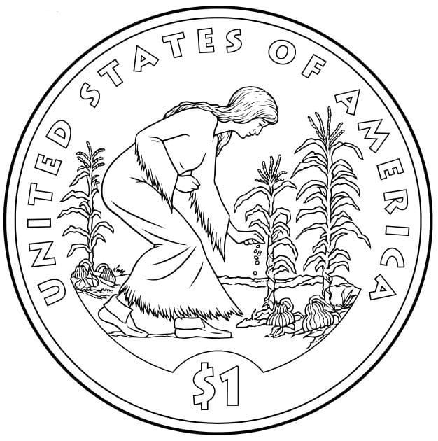 Sacagawea one dollar coin reverseside for 2009. Representing US agriculture.