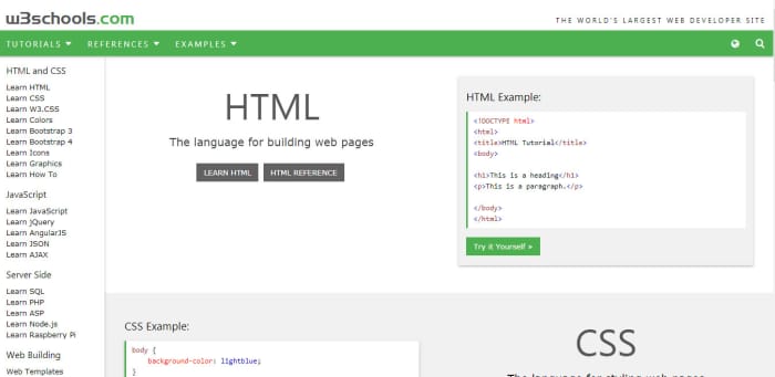 w3schools.com: Wide range of tutorial on HTML, CSS, JavaScript and other Web Development Technologies.