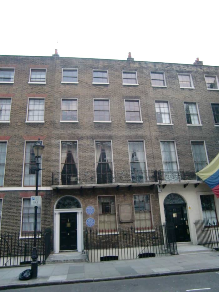 58 Grafton Way, London, with plaque re. Francisco de Miranda