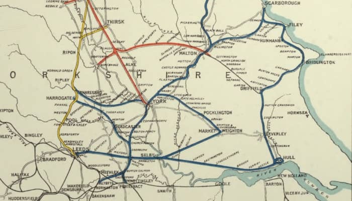 York & North Midland Railway competed with the Midland Railway and Great Northern Railway south of York. Northward was the York, Newcastle & Berwick Railway, to the west was the Leeds & Thirsk (later Leeds Northern) until amalgamation formed the NER