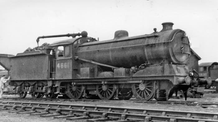 Ex-GER Hill design, rebuilt Class J19 rests between duties at March in Cambrigeshire - a post-war view, it shows the bedraggled state engines reached in service with less attention