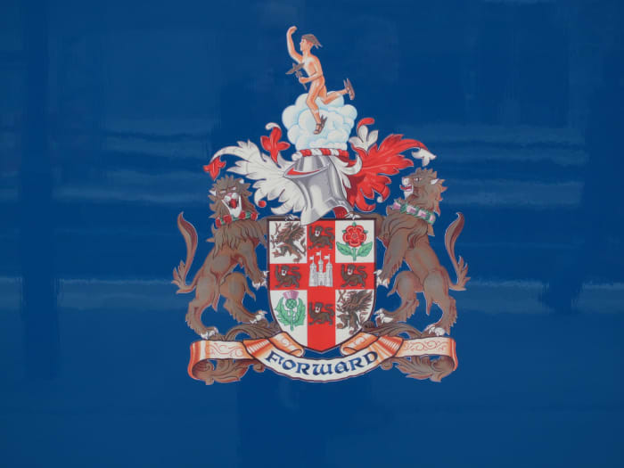 The LNER armorial, the coat of arms that incorporated the effigy of Mercury, messenger to the gods with the rose and thistle of England and Scotland (although the red rose is officially that of Lancaster, not York)