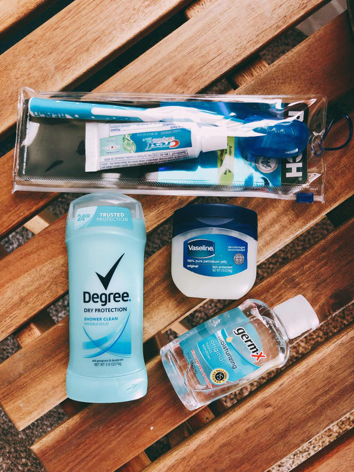 I admit that I am super compulsive about being clean. I carry these essentials on board so I can brush and feel fresh in the airplane.
