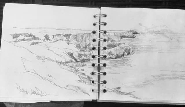 Keeping a sketchbook with you is a great idea to develop skills and to gather visual sources to develop into paintings or studio drawings later.