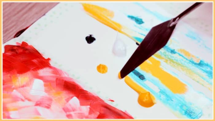 Paint what you feel. It can be just random bits of paints, streaks, blobs, dots or whatever comes to mind at that moment