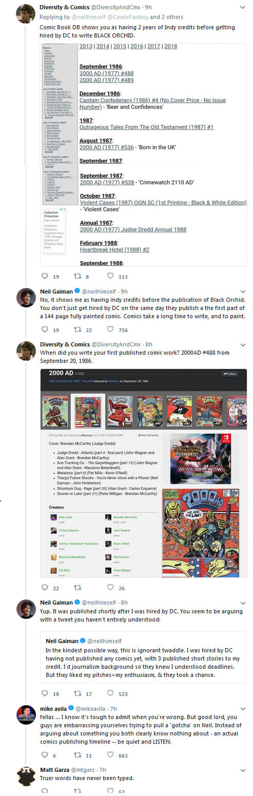 Meyer shows his ignorance of industry hiring practices by explaining Neil Gaiman's career...to Neil Gaiman...*facepalm*.