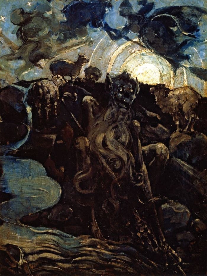 'The Brownie of Blednoch' by Edward Atkinson Hornel (1998), displayed in Kelvingrove Art Gallery and Museum, Glasgow.