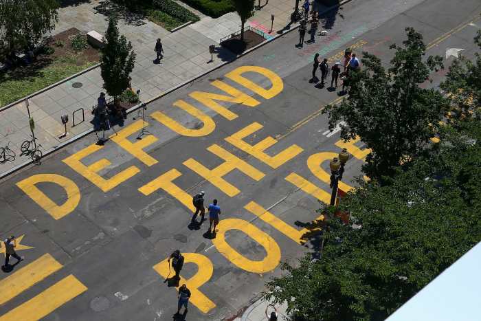 The "Defund the Police" text on the street near the White House painted by Black Lives Matter activists