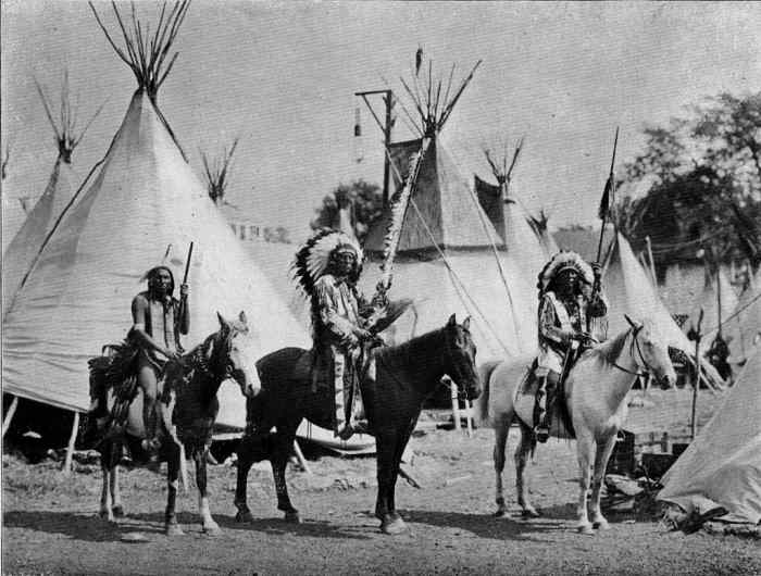 1901 Pan American Exposition, from left to right: Chief Lone Elk, Sioux, Chief Red Cloud, the fierce war chief of the Sioux and Chief Hard Heart, another noted Sioux warrior