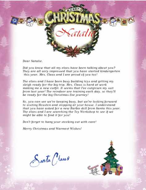 Free Letters from Santa Claus.com offers five different background designs that include your child's name in the top banner.