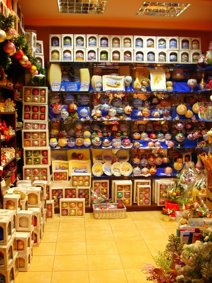 Christmas ornament store in Sanok, Poland (southeast Poland)