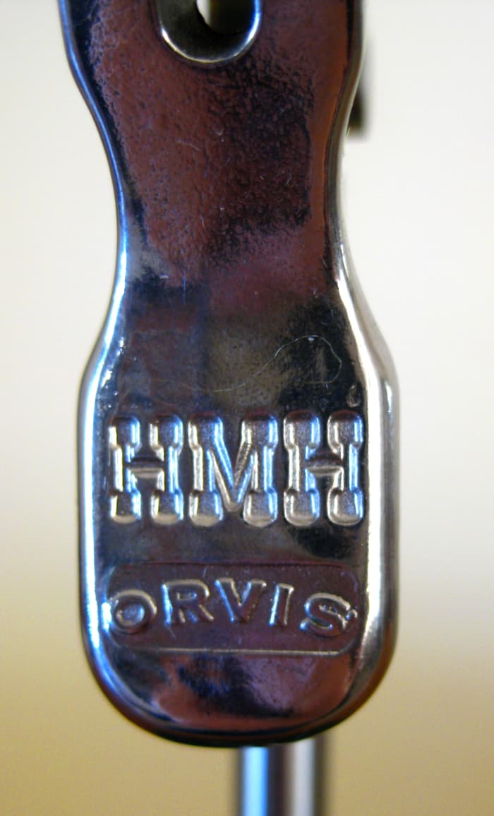 The heavy diecast lever for the draw collet assembly is the strongest and most comfortable made. This one bears the Orvis logo because the vise was made for Orvis as a special edition. It is the same as any other Spartan vise in features.