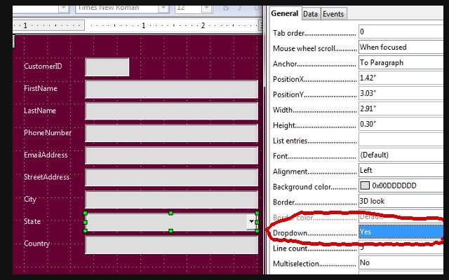 forn fields in openoffice draw