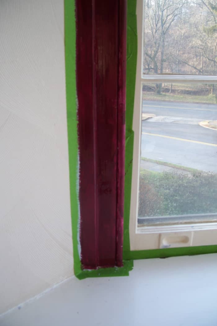 It looks a bit purple in these photos, but I used a rich maroon for the trim as it was one of the signature colors of the early 50's, when my house was built