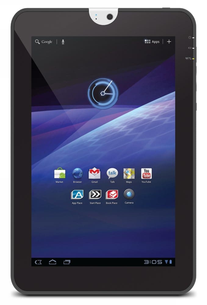 The Toshiba Thrive tablet comes with either 16 or 32 GB of storage space, and features a removable battery and a USB port.
