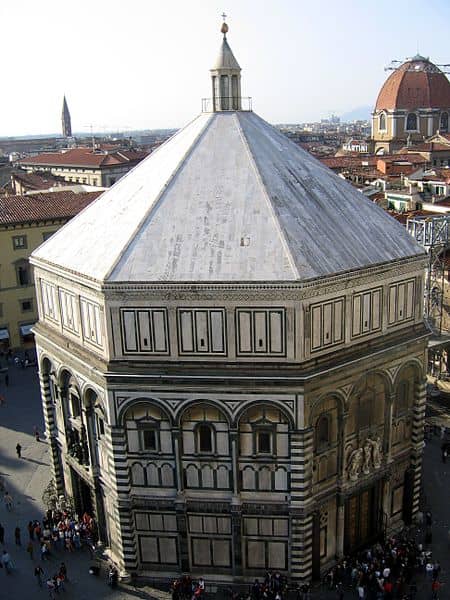 The Bapistery in front of the Florence Cathedral. Designed and built by Giotto and brass doors designed and built by Ghilberti.