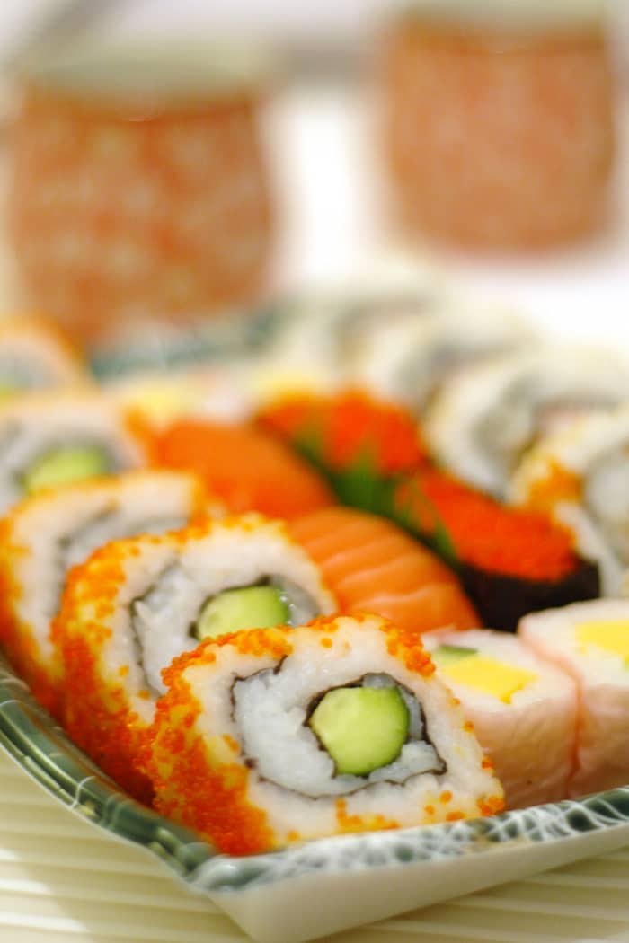 A California Roll (crab meat with avocado and cucumber) is a good first roll to try if you're new to sushi.