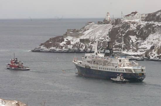Under tow, this is one of the last pictures of the Lyubov Orlova before she broke loose from her tow lines.