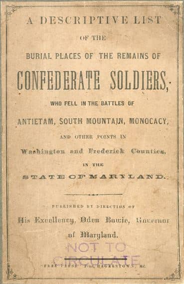 The "Bowie List" of Confederate Dead in Maryland, published in 1869