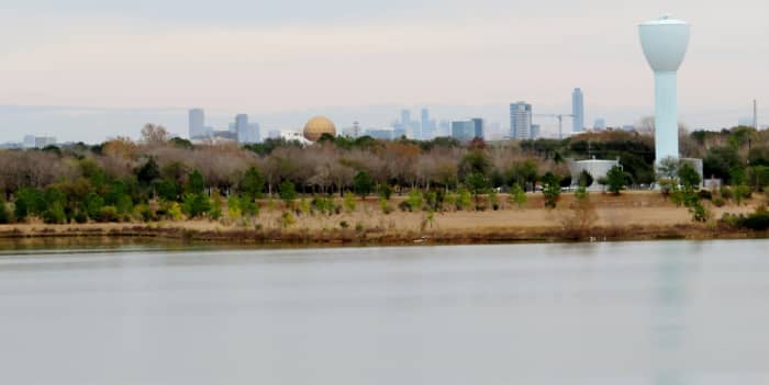 View of Chong Hua Sheng Mu Holy Palace & Distant Galleria Buildings from Archbishop Joseph Fiorenza Park