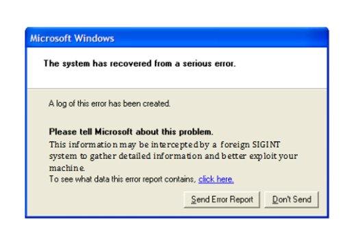 An NSA internal slide: "This information may be intercepted by a foreign SIGINT system to gather detailed information and better exploit your machine."
