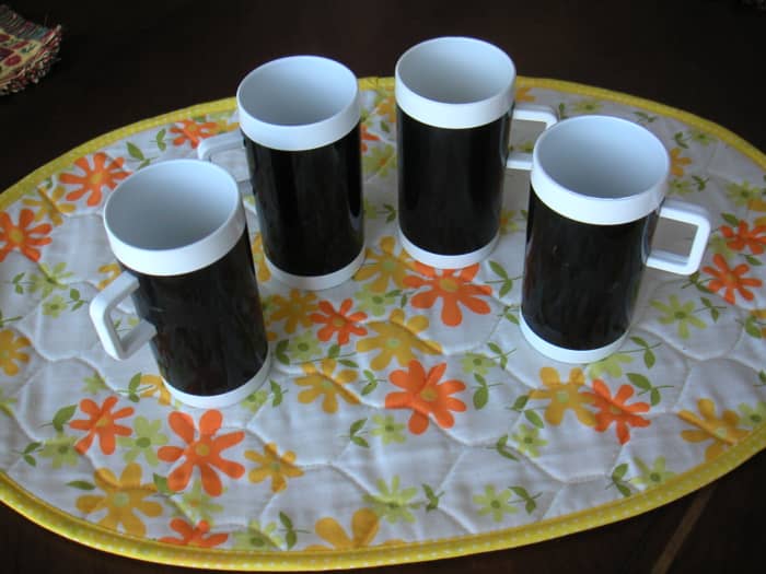 Braniff coffee mugs used for cappuccino after the meal service. It was provided free to adult passengers and contained real Brandy.