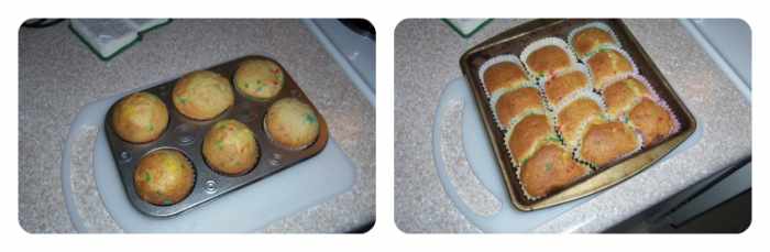 (Left) My cupcakes in a traditional cupcake pan (Right) My cupcakes baked without a cupcake pan. Both were yummy!