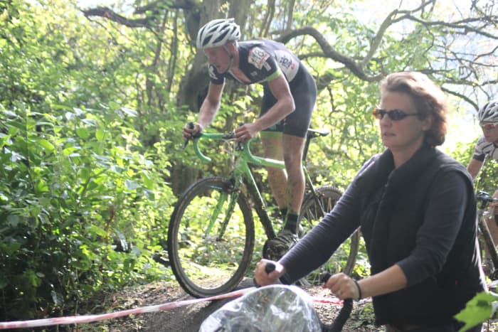 As races are often in unrestricted public parks the locals can make for some interesting shots. This lady started to walk across oblivious to the action just as Dieter Droger of Dirtwheels rode through