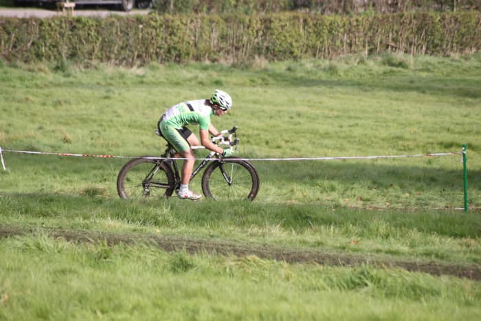 Facebook and social media crop images for perspective: A rider from Ashfield RC taken from a distance while cyclocross racing.